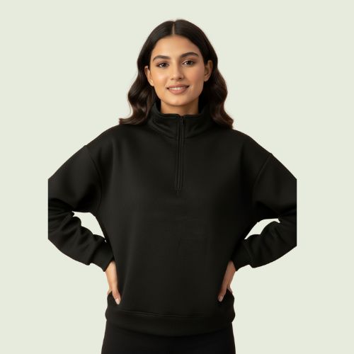 Women’s Premium Black Quarter-Zip Sweatshirt | Soft Fleece | Winter Casual Wear
